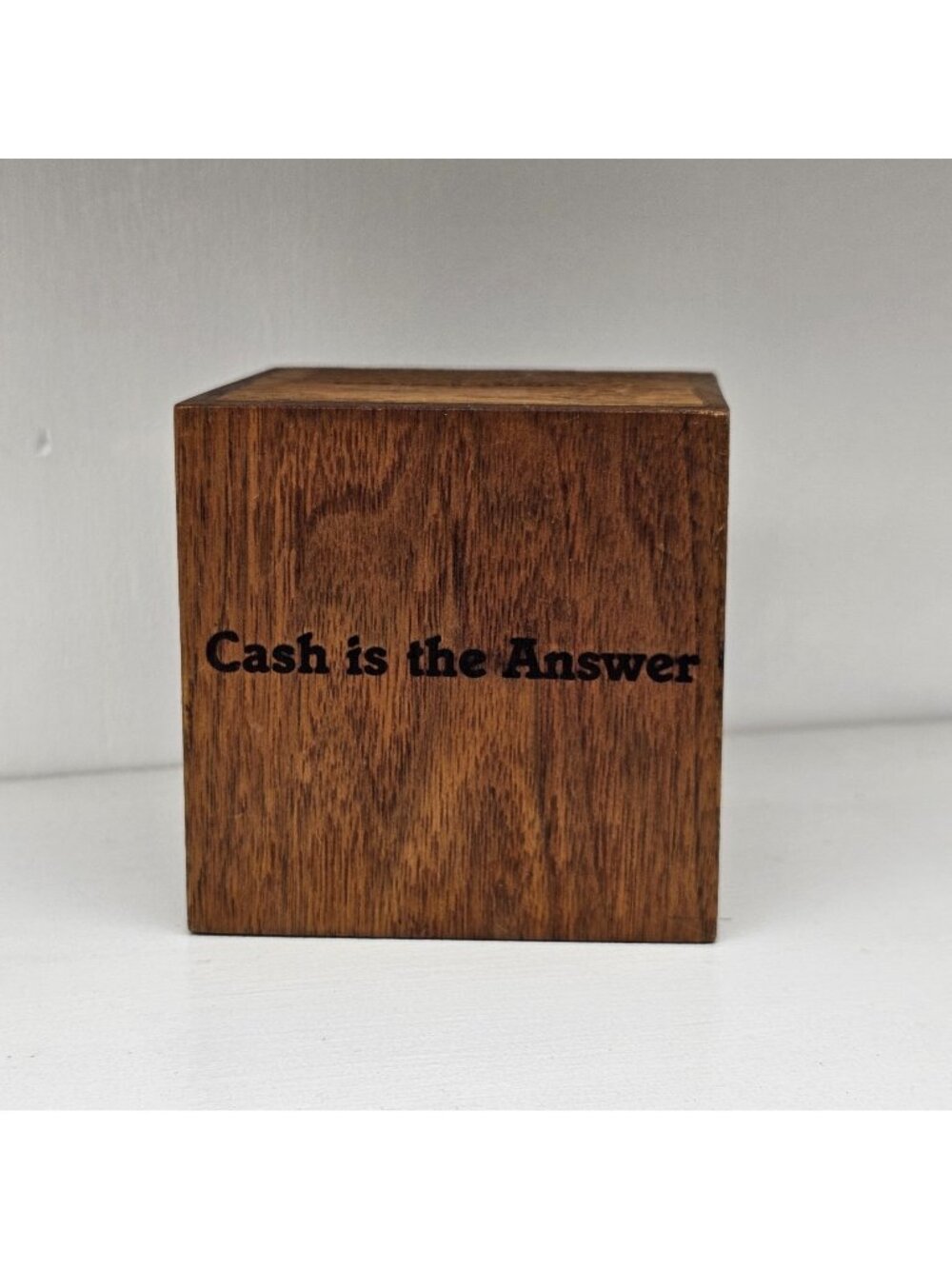 Vintage 1983 Toystalgia "Ca$h is The Answer" Wooden Bank/Tip Jar Made in USA